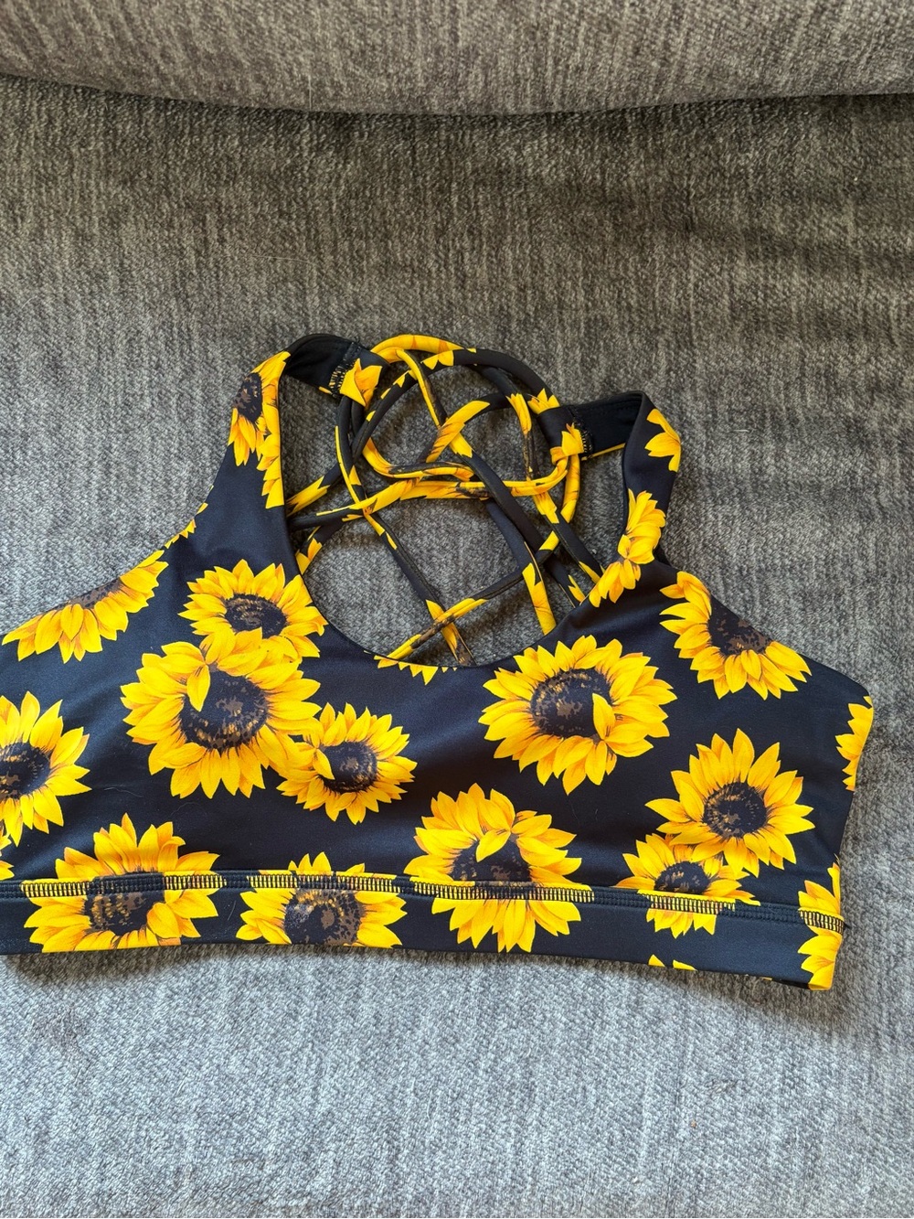 Constantly Varied Gear Sunflower Print Sports Bra - Black & Yellow Size Large